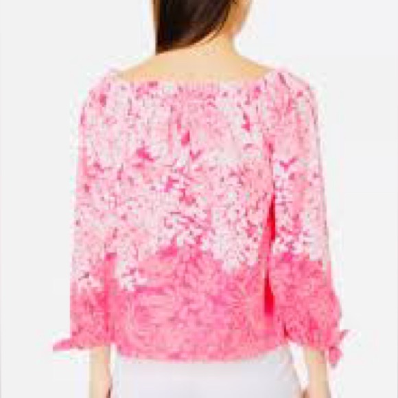 Lilly Pulitzer Jamielynn Off-Shoulder Roxie Pink Top - Picture 10 of 12